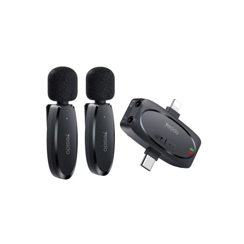 Yesido KR15 3in1 Alıcılı Kablosuz Yapay Zeka Gürültü Engelleyicili Çift Yaka Mikrofonu